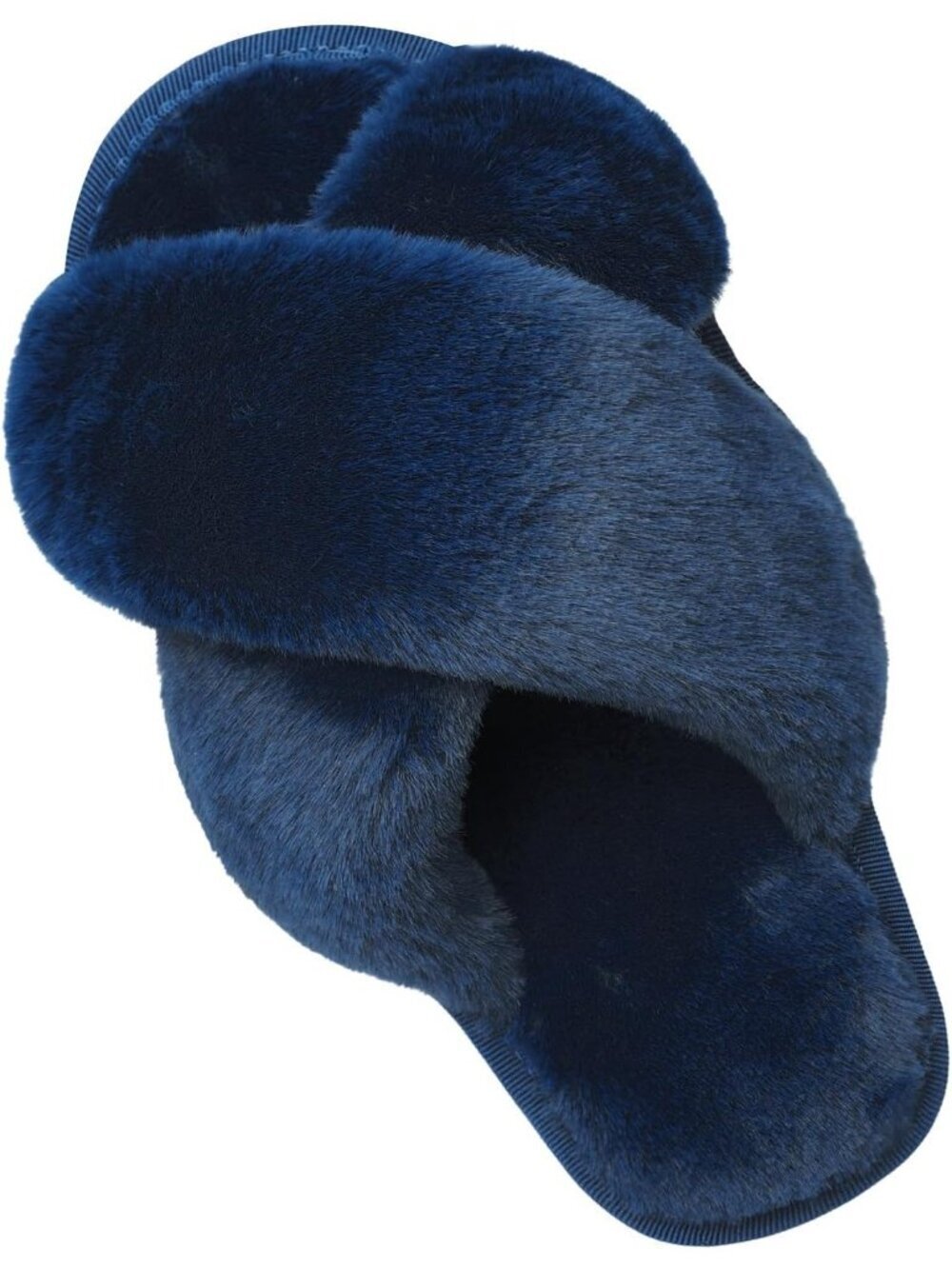 Women's Navy Blue Fuzzy Fluffy House Criss Cross Furry Open Toe Slipper Shoes